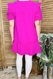 Women clothing wholesale Fuchsia ruffle short sleeve & V-neckline XCH16119