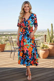 Trendy chic floral short sleeve maxi women boutique dress w/v-neckline XCH16198 (AS5)