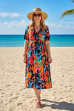 Trendy chic floral short sleeve maxi women boutique dress w/v-neckline XCH16198 (AS5)