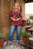 Chic floral embroidery & floral 3/4 sleeve women's boutique top XCH16339 (BS5)