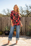 Chic floral embroidery & floral 3/4 sleeve women's boutique top XCH16339 (BS5)