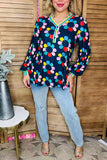 Multi color flower printed & striped balloon long sleeve women blouse XCH16345 (IS10)