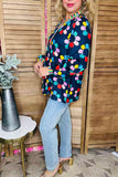 Multi color flower printed & striped balloon long sleeve women blouse XCH16345 (IS10)