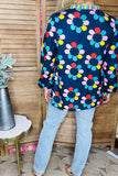 Multi color flower printed & striped balloon long sleeve women blouse XCH16345 (IS10)