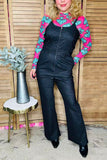 Denim black straight wide leg one piece over all pant women jumpsuit XCH16404 AS4