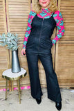 Denim black straight wide leg one piece over all pant women jumpsuit XCH16404 AS4