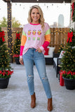 Plus size sequin Nutcracker pink long sleeve women's boutique top XCH16401 BS12