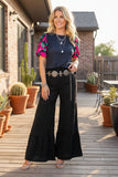 Chich puff lantern short sleeve black women's boutique top GJQ16458 ES7
