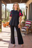 Chich puff lantern short sleeve black women's boutique top GJQ16458 ES7