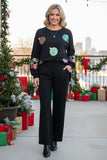 Sequin christmas element round neck long sleeve sweatshirts w/slit XCH16536 IS3