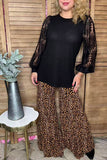 Plus size knitted black & lace long sleeve women blouse XCH16551 BS3