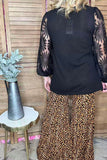 Plus size knitted black & lace long sleeve women blouse XCH16551 BS3