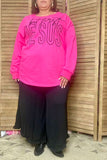 Plus size "but first JESUS" embroidery Christmas hot pink women sweatshirt XCH16561