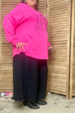 Plus size "but first JESUS" embroidery Christmas hot pink women sweatshirt XCH16561