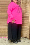 Plus size "but first JESUS" embroidery Christmas hot pink women sweatshirt XCH16561