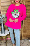 Plus size Gold glitter Santa embroidery hot pink long sleeve women sweatshirt XCH16590 ES2