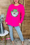 Plus size Gold glitter Santa embroidery hot pink long sleeve women sweatshirt XCH16590 ES2