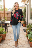 Western aztec embroidery black women's boutique top Southern Stitch XCH16631 FS2