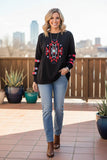 Western aztec embroidery black women's boutique top Southern Stitch XCH16631 FS2