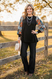 Western leopard long sleeve knit black women's boutique blouse XCH16655 AS10