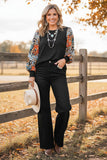 Western leopard long sleeve knit black women's boutique blouse XCH16655 AS10