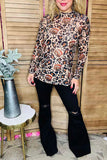 Game day football & leopard sheer mesh long sleeve women top XCH16679(IS6)