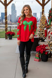 Christmas green sequin bow women's boutique shirt XCH16723 HS4