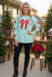Christmas red sequin bow & turquoise long sleeve women's boutique shirt XCH16733 HS3