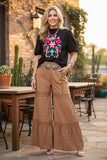 Chic floral embroidery black puff short sleeve women's boutique top XCH16738 CS4