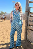 Blue checkered one piece casual women jumpsuit XCH16744