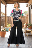 Western flower embroidery puff short sleeve women's boutique top XCH16778