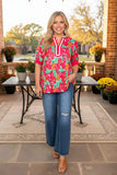 Chic floral women's boutique top w/stripe V-Neck Southern Stitch XCH16828 ES8