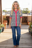 Restock -- Western Leopard print ruffle short sleeve women boutique top Southern Stitch XCH16847 (FS1)