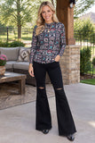 Western printed mesh long sleeve sheer women's boutique top XCH16956