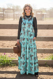 Southern Stitch Howdy cowboy printed  tiered women's maxi overall dress XCH17015