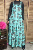 Southern Stitch Howdy cowboy printed  tiered women's maxi overall dress XCH17015