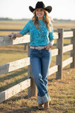 Western turquoise sheer women boutique top Southern Stitch XCH17024 IS6