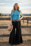 Western turquoise sheer women boutique top Southern Stitch XCH17024 IS6