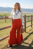 Western orange ruffled wide leg women's boutique pant Southern Stitch XCH17032