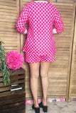 Southern Stitch checkered & cherry printed long sleeve top & shorts 2pc women's set XCH17039