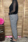 Southern Stitch Black white checkered loose women's pants XCH17045