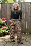 Restock--Western half leopard & checkered wide leg women's boutique pant XCH17046