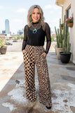 Restock--Western half leopard & checkered wide leg women's boutique pant XCH17046