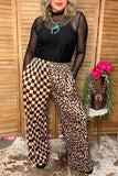 Restock--Western half leopard & checkered wide leg women's boutique pant XCH17046