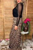 Restock--Western half leopard & checkered wide leg women's boutique pant XCH17046