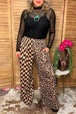 Restock--Western half leopard & checkered wide leg women's boutique pant XCH17046