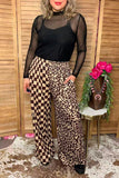 Restock--Western half leopard & checkered wide leg women's boutique pant XCH17046