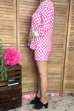 Southern Stitch Pink checkered long sleeve top & shorts 2pc women's set XCH16894