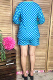 Southern Stitch Blue & mint checkered long sleeve top & shorts 2pc women's set XCH17051