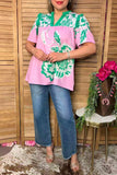 Chic green floral pink ruffle short sleeve women's boutique top Southern Stitch XCH17054